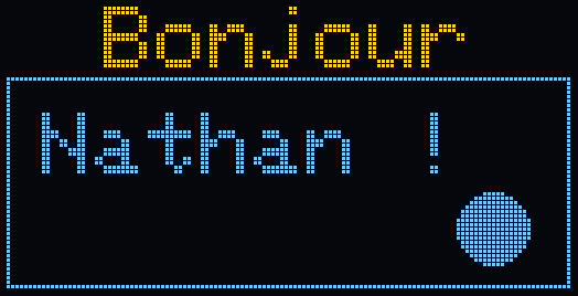 Bonjour en jaune, Nathan en bleu